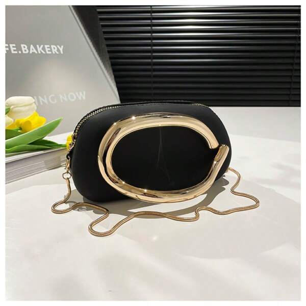 New Fashion Metal Decor One Shoulder Crossbody Bag, Casual Versatile Clutch Purse For Women Party/Shopping