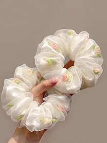 1 件花卉网状发圈，甜美优质发带，适合马尾辫、卷发、发圈、发圈、发圈、卷发配饰 - 白色 - 查看 1