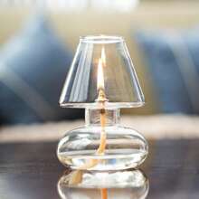1PC Nordic Transparent Glass Hurricane Oil Lamp, Lantern Candle Holder - Tabletop Oil Lamp Candlestick, Borosilicate Windproof Decorative Candle Stand For Home Living Room Decor, Romantic Festival Holiday Decoration, European Minimalist Windproof Lampshade Candlestick, INS Atmosphere Light Gift (Oil Not Included)