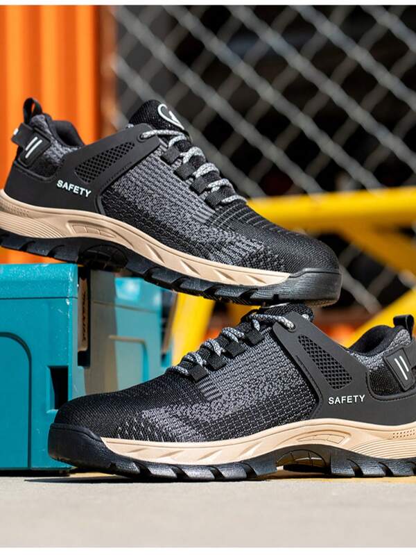 1 par de sapatos de segurança com biqueira de aço para o verão, tênis de segurança leves e confortáveis, antiderrapantes e resistentes ao desgaste, calçados de trabalho antifuros e antiesmagamento, para canteiros de obras, jardinagem, armazéns, reparos diários, tênis de trabalho de segurança