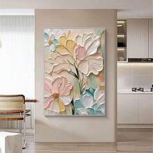 1/3 piezas Pinturas florales de acrílico con textura sobre lienzo, arte de pared abstracto, decoración de pared con flor rosa, pintura de pared para sala de estar, decoración de arte de pared con marco/sin marco, regalo para ella - Multicolor - Ver 4