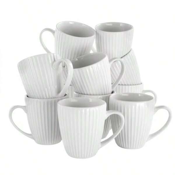 12 Piece Round Porcelain Mug Set In White
