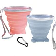 Collapsible Cup-Silicone Small Foldable-Expandable Folding Drinking-Reusable Portable Mugs Cups With Lids Travel, Camping, Hiking, Holiday, Outdoor Sports, Indoors - 藍色 - 查看 1