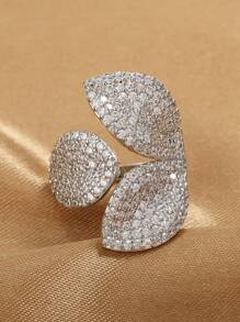 1pc Cubic Zirconia Leaf Rings For Women, Casual Index Finger Accessory,Exaggerated Decor,Elegant Statement Piece For Female, Perfect For Party, Birthday, Anniversary Gift