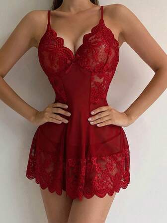 2 件套女士性感蕾丝镂空透视印花内衣睡袍，适合居家穿着和浪漫约会