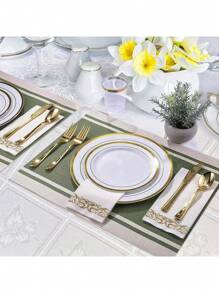 10/25/50/100 Pcs Gold Stainless Steel/Plastic Reusable Cutlery Set, Includes Cake/Salad Forks, Spoons, Knives, Dishwasher Safe Flatware For Home, Restaurant, Wedding, Outdoor, Birthday, Party, Holiday
