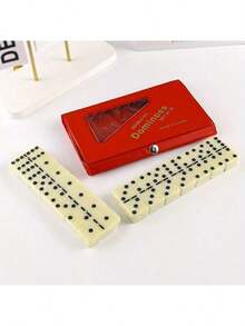 28 块多米诺骨牌游戏套装，带翻盖储物盒 - 耐用塑料多米诺骨牌，适合互动游戏、家庭聚会和派对娱乐 - 理想的感恩节礼物