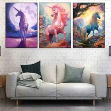 1 Pc Optional Frame Posters Wall Arts Rainbow Unicorn Painting Canvas Poster Magic Creature Wall Art Pictures For Living Room Bedroom Playroom Modern Home Decor Gift