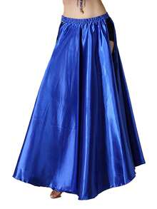 肚皮舞裙，高开衩喇叭裙，闪亮表演派对裙，性感开衩裙 - 彩色 - 查看 7