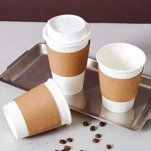25/50个装瓦楞纸保温杯套，一次性杯套，适用于奶茶、豆奶、咖啡、冷热饮品，适合家庭、办公室、咖啡馆、聚会、户外使用 - 彩色 - 查看 6