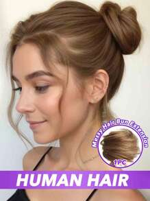 2PCS Messy Bun Hair Piece Human Hair Wavy Stretchy Real Human Hair Scrunchies Hair Bun Donut Elegant Chignon With Elastic Rubber Band Human Hair Tousled Updo Extension Elegant Human Hair Buns #Black #Natural Black #2 #4 Multicolor