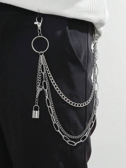 1pc Silver-Tone 3-Strand Metal Chain Big Hoop Keychain Pendant, Pairs Well With Suit Pants Chain Summer, School Autumn-Winter Accessories Halloween Costume,Suitable For Teens, Youth,Men,Casual, Outdoor, Athletic, Vacation, Graduation Gifts, Birthday, Daily Wear