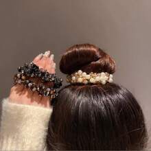 3pcs Fashionable Hair Accessories Set: Elegant Pearls & Crystals Hair Scrunchies, Multi-Functional Hair Styling Decorations, Simple Rhinestone Ponytail Holders