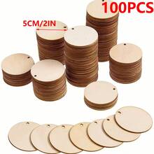 100 Pieces Raw Wooden Rings With Holes, 2.5/5/10/15cm Multiple Specifications Round Wooden Discs For DIY Crafts Painting And Doodling Christmas Decorations