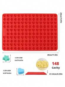 1pc Chocolate Candy Mold, 148-Cavity Star & Heart Shaped Silicone Baking Tray For Dog Biscuits Or Treat Candy, Gummies, Cookies, Chocolate And Cute Snacks - Red - View 2