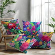 4 capas de almofada com estampa floral abstrata, 45 x 45 cm (17,7 x 17,7 pol.), [impressão unilateral], fronhas decorativas de poliéster macio, estilo rústico de fazenda, para sofá, cama, sala de estar, quarto, carro, escritório, decoração de hotel, presentes perfeitos para todas as estações para família e amigos