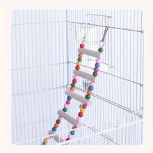 1 pieza Escalera de escalada para pájaros, juguete para roer con cuentas de colores para loros, escalera de pie de madera sólida, accesorios para jaula de pájaros, suministros para pájaros, escalera de escalada y columpio de loro de madera natural duradera con cuentas vibrantes, múltiples niveles para habilidades cognitivas y juego, ideal para todas las especies de aves - Multicolor - Ver 5