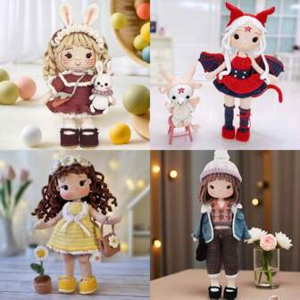 初学者 DIY 钩针套装（附英文说明） - [DIY 手工钩针] 兔女郎 / 女巫 / 戴花冠的女孩 / 穿牛仔夹克的女孩 | Menino E Menina 娃娃（附视频教程 + 插图）| 可爱家居装饰 | 手工礼物 | 适合初学者 | 高级纱线套装