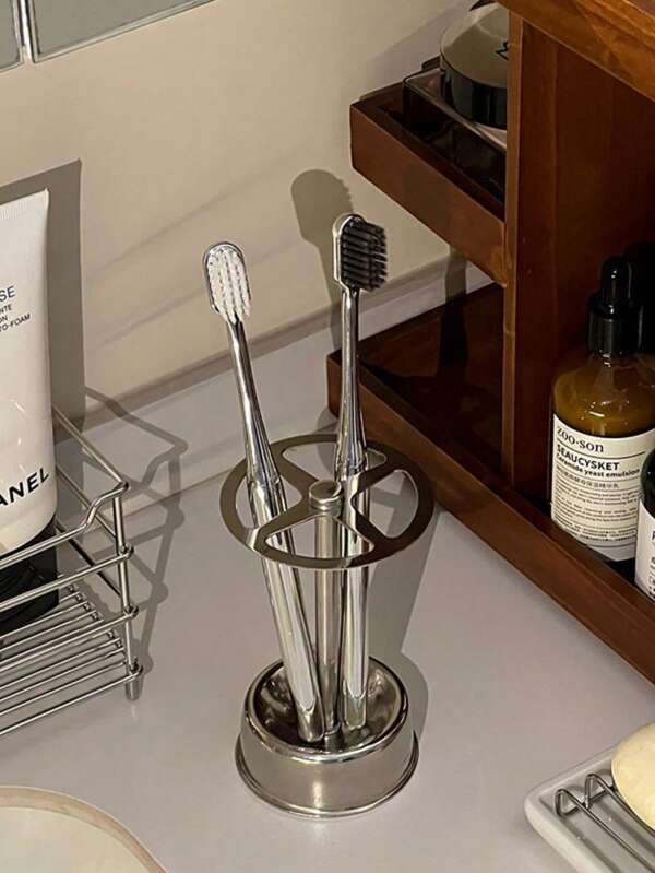 1 pieza Soporte de acero inoxidable para cepillo de dientes, estante para pasta de dientes, organizador de baño de pie, almacenamiento para útiles escolares y brochas de maquillaje