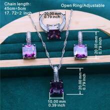 Elegante conjunto de joyería de 5 piezas para mujeres - Collar, aretes, colgante, anillo y pulsera de zirconia cúbica púrpura vintage cuadrada - Perfecto para bodas, regalo de Navidad para mujeres, empaquetado en caja de joyería de alta gama