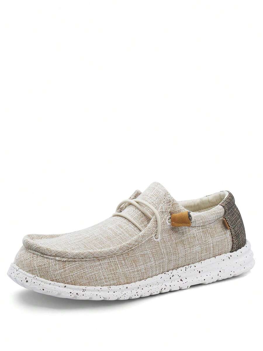 Men's Loafer Boat Shoes For Walking Casual Slip On Lightweight Canvas With Stretchy Shoelace - 米色 - 查看 1