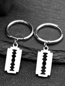 嘻哈剃须刀片吊坠耳环 男女款 不锈钢银色 男士吊坠耳环 珠宝礼物 - 耳圈 - 查看 2