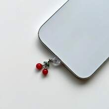 New Palace Style Drip-Oil Alloy 3D Red Cherry Mobile Anti-Dust Plug Pendant Accessories Fit For IPhone, Android Type-C Charging Port Dust Plug Decoration