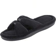 Isotoner Women's Signature X-Slide Slipper, Satin Trim With Memory Foam2025 - 黑色 - 查看 1