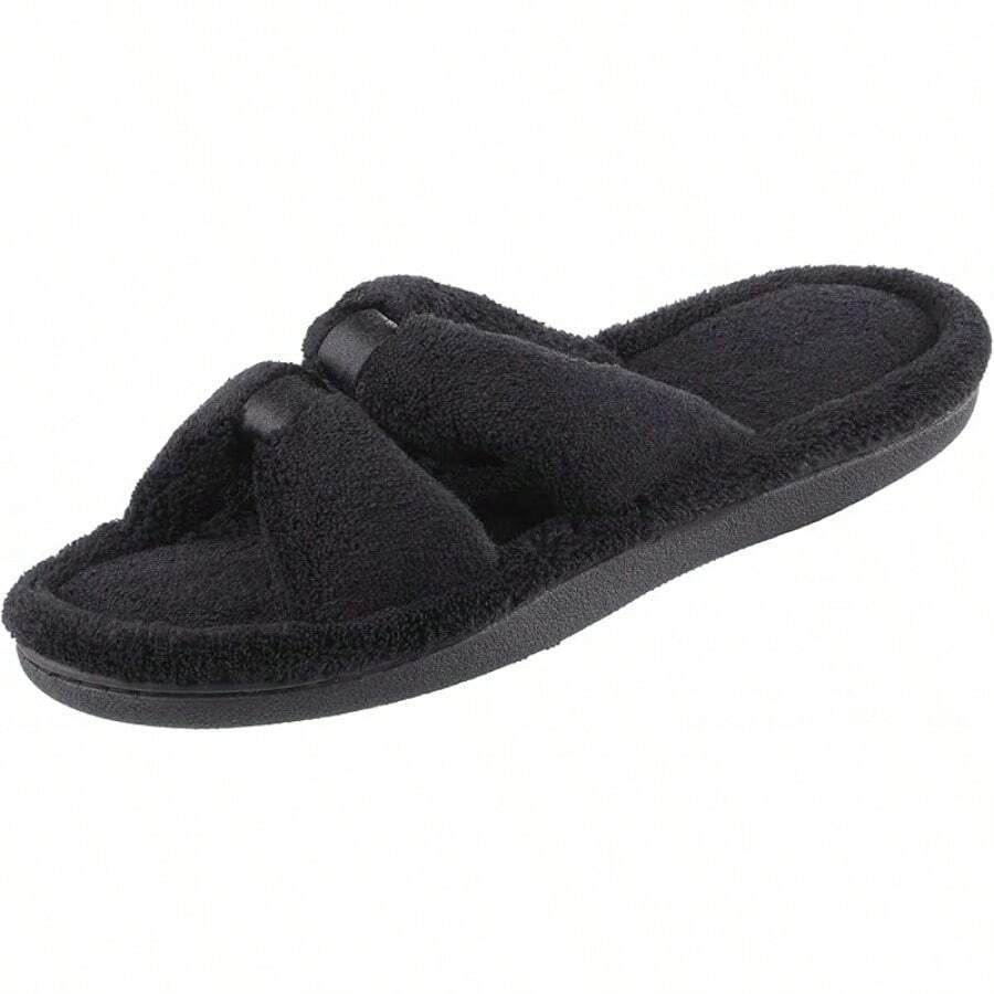 Isotoner Women's Signature X-Slide Slipper, Satin Trim With Memory Foam2025 - 黑色 - 查看 1