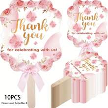 10/20 piezas Artículos de fiesta de bodas, Suministros decorativos, Abanicos para ceremonia de graduación y celebración, Gracias por celebrar con nosotros, Abanicos plegables de mano, Regalos de boda bohemios para la novia y damas de honor, Baile, Abanicos de boda con elegante patrón floral de rosa con mango de madera y cintas, Para uso de los invitados, Accesorios de decoración