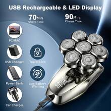 7D Head Shavers For Bald Men, Detachable Head Shaver LED Display Dry Wet Bald Head Shavers, IPX7 Waterproof Head Shavers With Type-C USB Charge - Black - View 8