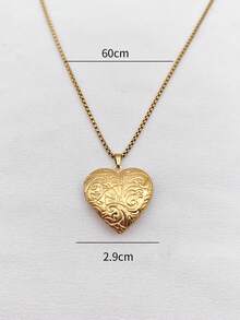 1pc Stainless Steel Minimalist Heart, Square, Oval Shaped Locket Necklace, DIY Photo Storage, Holiday Souvenir, Valentine's Day Gift - Yellow Gold - View 19