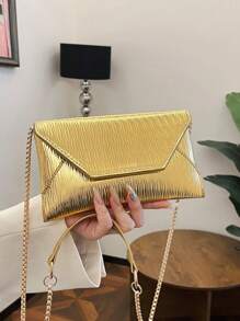 Women's New Fashion Solid Color Chain Enamel Leather Glossy Envelope Handbag, Stylish For Elegant Party, Street, Versatile
