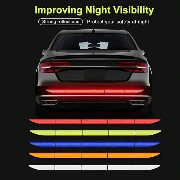 1pc High Visibility Reflective Car Trunk Sticker - Wear-Resistant Resin Material, Self-Adhesive Safety Warning Sticker With Multi-Color Reflective Stripes, Visible At Night And Collision Prevention, Neon Light Effect Car Reflective Sticker