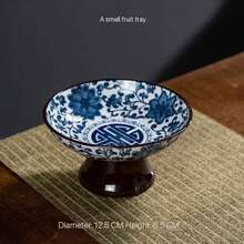 Vintage Blue And White Chinese Style Ceramic Teapot Plate, High Footed Fruit Plate, Small Dish, Chinese Style Snack Bowl, Dry Fruit Dish, Ceramic Tray