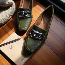 Mocassim Bico Quadrado  Napa Verde Oliva I Corrente