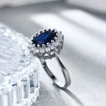 1pc Luxury Design Sapphire Zirconia Inlaid Ring, Elegant Sapphire Wedding Band Suitable For Daily Wear