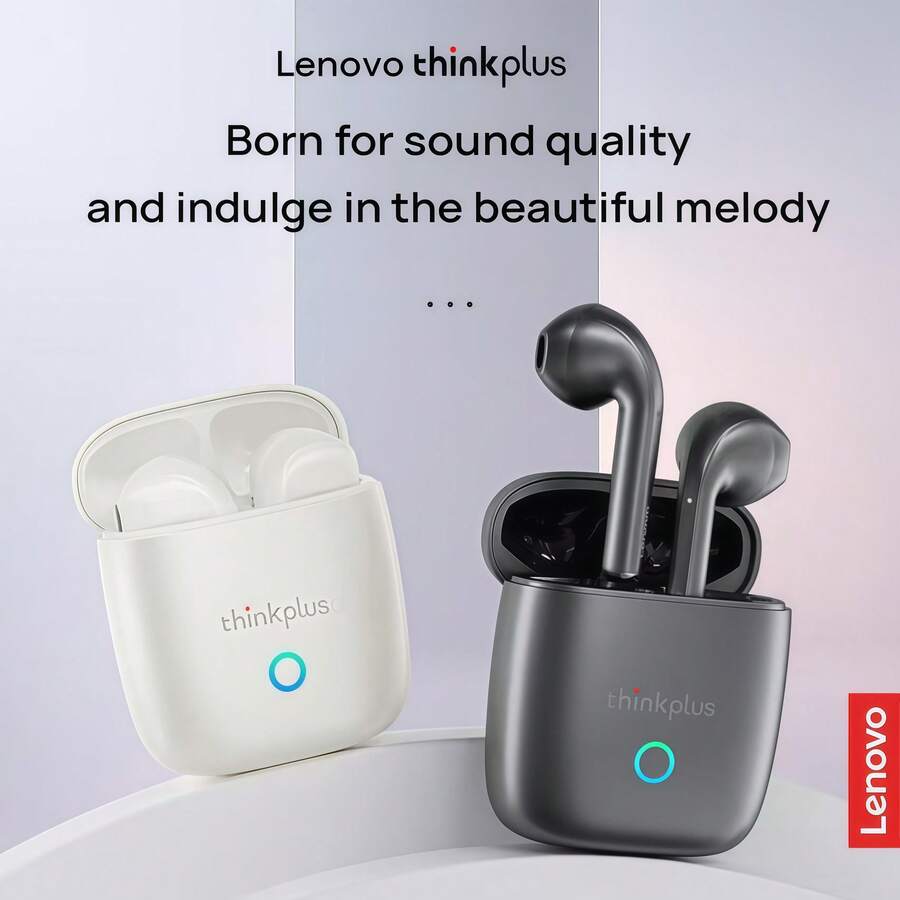 Lenovo LP50 真无线蓝牙耳机，录音室级音质升级，四点防滑设计，智能触控，风噪消除，高清通话，灰色 - 灰色 - 查看 1