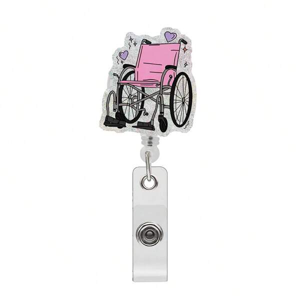 1PC Injured Wheelchair Badge Scroll, Retractable Cute Badge Clip, Cute Acrylic Badge Accessory Suitable For Nurses, Teachers, Office Staff,School Supplies,Back To School