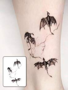 1pc Men's Temporary Tattoo, Mysterious Western Dragon & Lightning Design, Gothic Style Suitable For Arm, Lasts 7-14 Days, Water & Sweat Resistant - Black - View 1