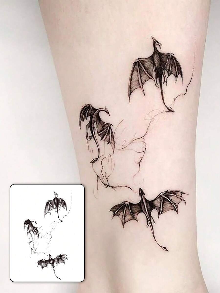 1pc Men's Temporary Tattoo, Mysterious Western Dragon & Lightning Design, Gothic Style Suitable For Arm, Lasts 7-14 Days, Water & Sweat Resistant - Black - View 1
