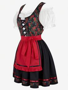 Women Oktoberfest German Dirndl Dress Traditional Bavarian Dirndl Oktoberfest Outfits - 紅色 - 查看 2