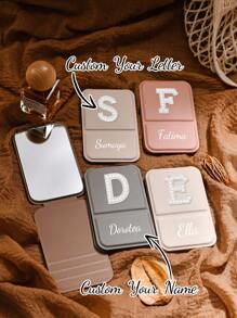 1Pc Personalization Makeup Mirror,Portable Embroidered Pearl Letters Makeup Mirror, Pu Leather Small Mirror, Foldable, Travel Mirror, Suitable For Gifts, Travel Necessities, Makeup Necessities, Suitable For Traveling, Also Suitable For Home Use Makeup, Suitable For Bridesmaids, Graduation Season Boutique Gifts.