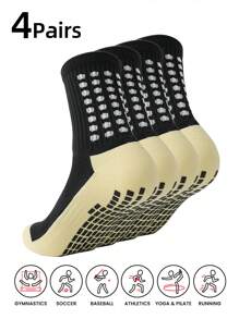 4 Pairs Mid Crew Sport Socks Non Slip Soccer Socks For Football Basketball Training, Running Athletic Outdoor Activities