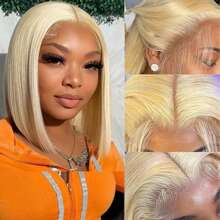 200% Density Brazilian Virgin 613 Blonde Short Bob Wigs Human Hair 13x4 HD Lace Front Wigs 613 Lace Front Human Hair Straight Bob Wig Pre Plucked With Baby Hair