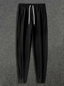 Plus Size Men Casual Drawstring Waist Jogger Sweatpants - Black - View 3
