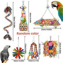 Conjunto de 6 brinquedos para pássaros, corda de algodão para escalada, bola de vime colorida, rattan aleatório, para papagaios pequenos/médios mastigarem, moerem, morderem, decoração de gaiola para papagaios, suprimentos para animais de estimação - Multicolorido - Ver 3