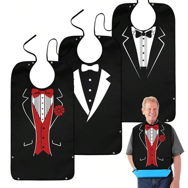 3 Stücke Lätzchen für Erwachsene, wiederverwendbar, wasserdicht & fleckresistent mit Krümelstop zum Essen, schützt Kleidung