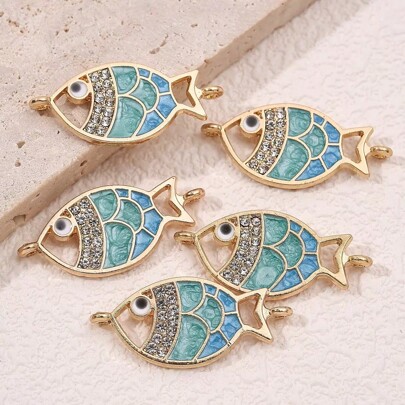 5pcs Vintage Style Hollow Metal Drip Oil Fish Connector Charm, Suitable For Women DIY Jewelry Making Bracelet Necklace