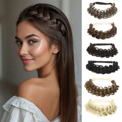 Diadema trenzada de 14 pulgadas de cabello sintético negro, marrón, rubio y multicolor. Trenzas gruesas y clásicas con elástico para mujer y niña como accesorio de belleza